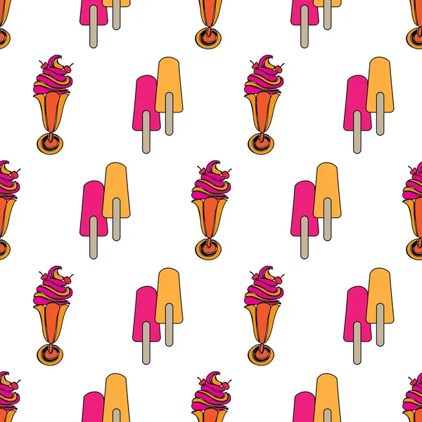 Ice Pop Sunday-Sweet Dreams nahtlose Wiederholung Muster. Illustrationshintergrund in rosa, blau, orange, gelb und weiß — Stockvektor