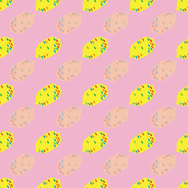 Lemon Art-Fruit Delight nahtlose Musterillustration wiederholen. Hintergrund in gelb und rosa — Stockvektor