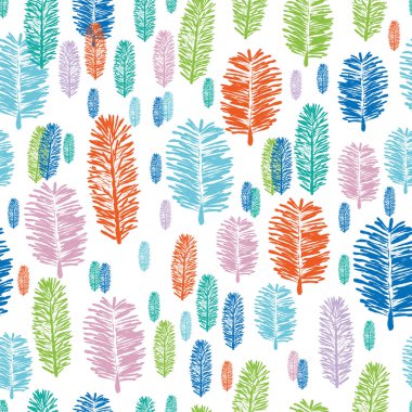 Sunny Forest-Virgin Ormanı illüstrasyon kusursuz tekrarlama deseni modern eğrelti otunun pembe, turuncu, yeşil, mavi renkli soyut deseni. Kumaş, albüm ve duvar kağıdı için mükemmel..