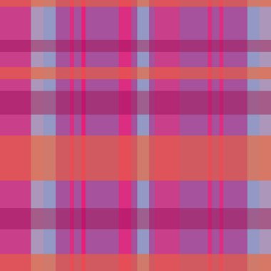 Modern Tartan-Geometrik Patchwork kusursuz tekrarlama. Pembe, turuncu, mavi, kestane rengi ve mor renkli canlı ve taze tartan resimli yamalar. Kumaş, defter, duvar kağıdı için mükemmel..