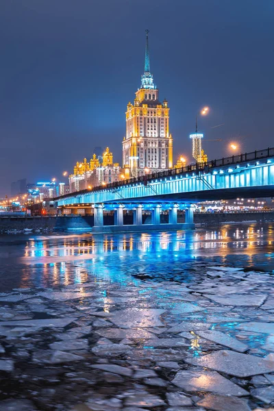 Hotel Radisson Royal Hotel Moscow Ukraine Night Moskva River Moscow — Stock Photo, Image