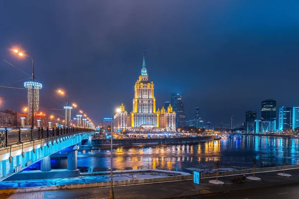 Hotel Radisson Royal Hotel Moscow Ukraine Night Moskva River Moscow — Stock Photo, Image