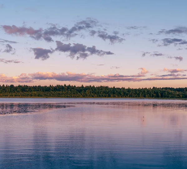 Lago Karelia Puesta Sol Línea Forestal — Foto de Stock