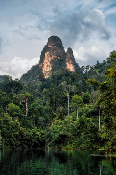 Tropikal manzara. Yeşil ormanlar, göl ve dağ. Khao Sok Ulusal Parkı ve Cheo Lan Gölü. Tayland