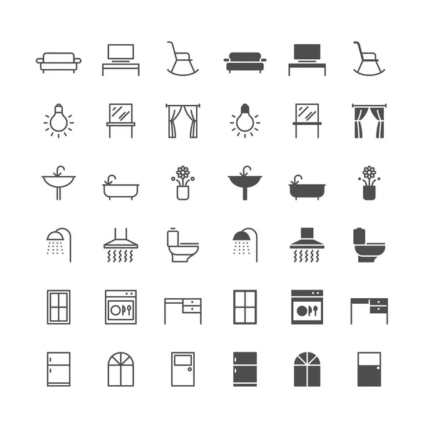 Iconos de muebles para el hogar, incluidos normales y permiten el estado . — Vector de stock