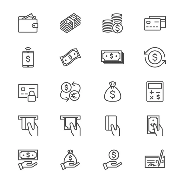 Dinero iconos delgados — Vector de stock