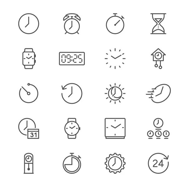 Tid och klockan tunn ikoner — Stock vektor