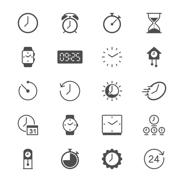 Iconos planos de hora y reloj — Vector de stock