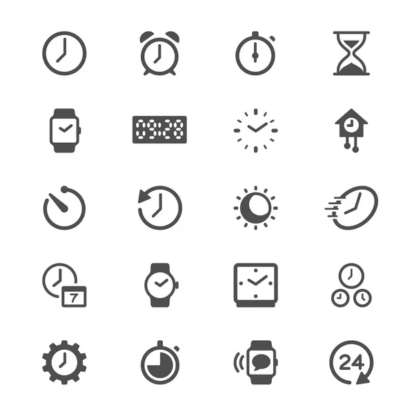 Iconos de glifo de tiempo y reloj — Vector de stock