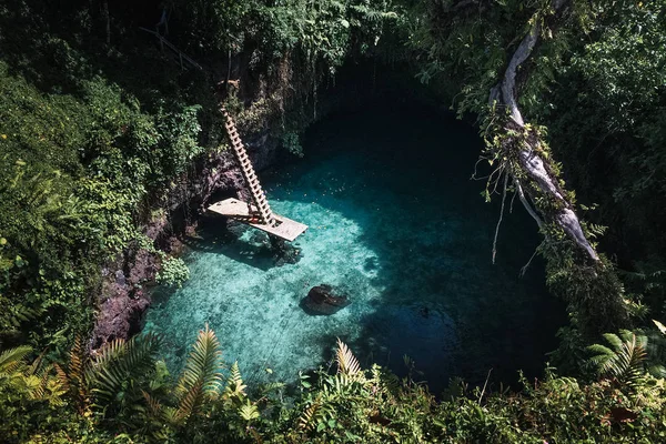 Зелені Дерева Чисто Синій Води Ставку Тропічних Порід Острови Самоа — стокове фото