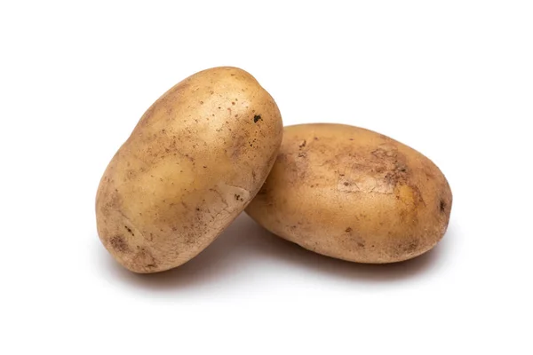 Дві Сирі Брудні Картоплі Білому Тлі — стокове фото