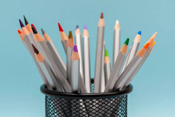 Crayons Bois Gris Avec Des Tiges Couleur Dans Stand Sur — Photo