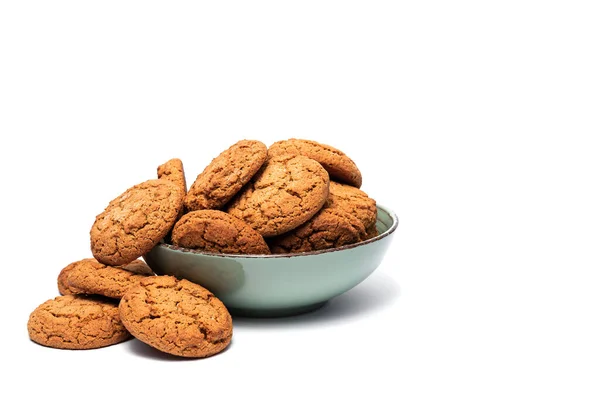 Havregryn Cookies Platta Vit Bakgrund Kopiera Utrymme — Stockfoto