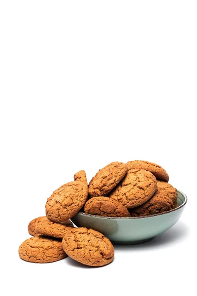 Oatmeal Cookies Plate White Background Vertical Copy Space — Stock Photo, Image