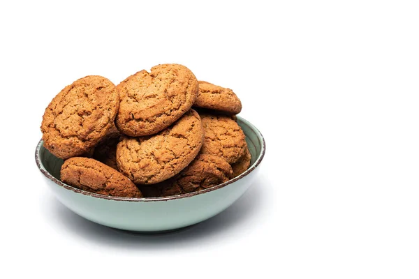 Havregryn Cookies Platta Vit Bakgrund Kopiera Utrymme — Stockfoto