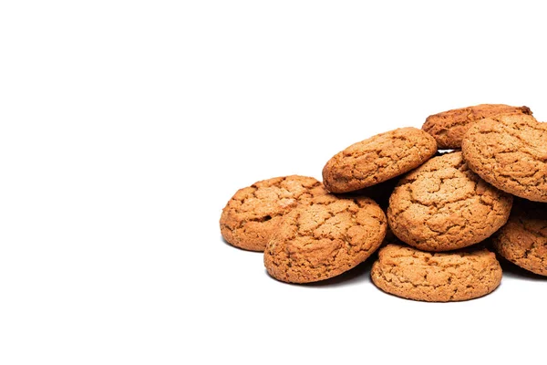 Ovesné Vločky Cookies Bílém Pozadí Kopírovat Prostor — Stock fotografie