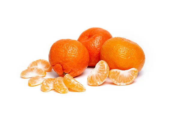 Whole Tangerines Slices Mandarins White Background — Stock Photo, Image