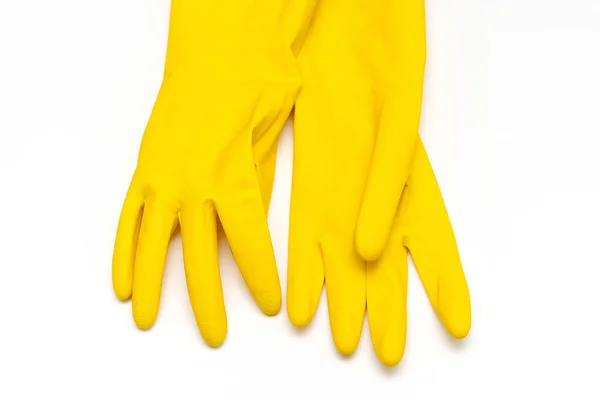 白色背景上的黄色橡胶手套 — 图库照片
