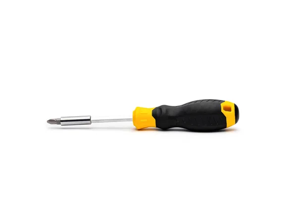 白色背景上的黑色黄色螺丝刀工具 — 图库照片
