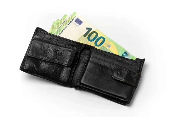 Billetera Cuero Negro Para Hombre Varios Billetes 100 Euros Sobre —  Fotos de Stock