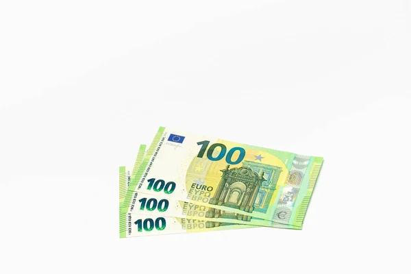 Plusieurs Billets 100 Euros Sur Fond Blanc — Photo