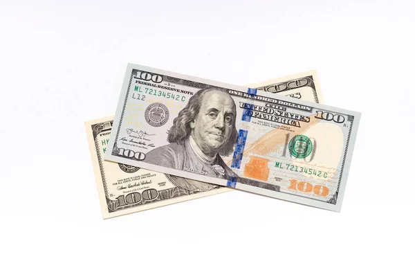 Billetes Viejos Nuevos Cien Dólares Sobre Fondo Blanco — Foto de Stock