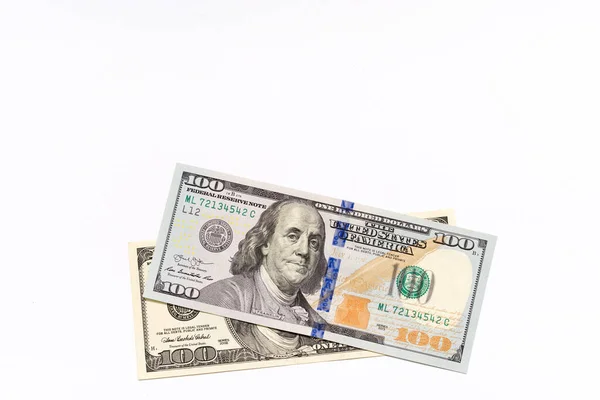 Billetes Viejos Nuevos Cien Dólares Sobre Fondo Blanco — Foto de Stock