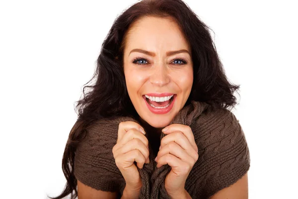 Nära håll attraktiv äldre kvinna skratta — Stockfoto
