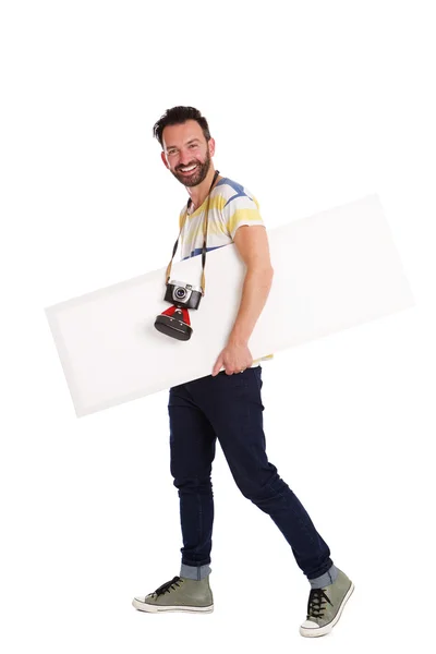 Mužské fotograf s prázdnou úlevou desky — Stock fotografie