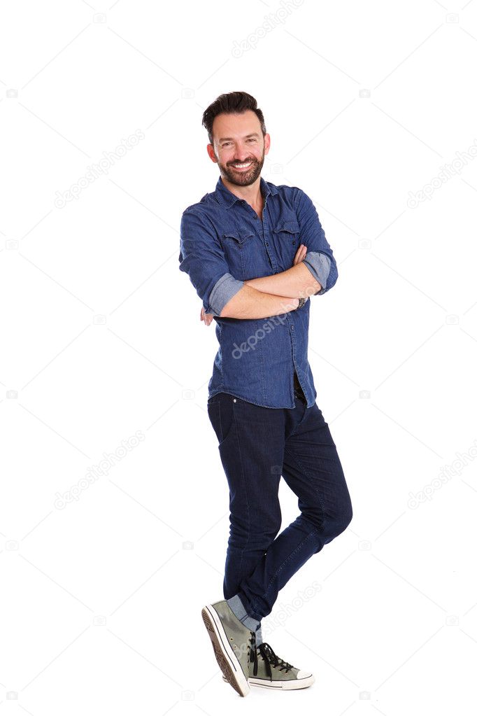 Stylish mature man posing over white background