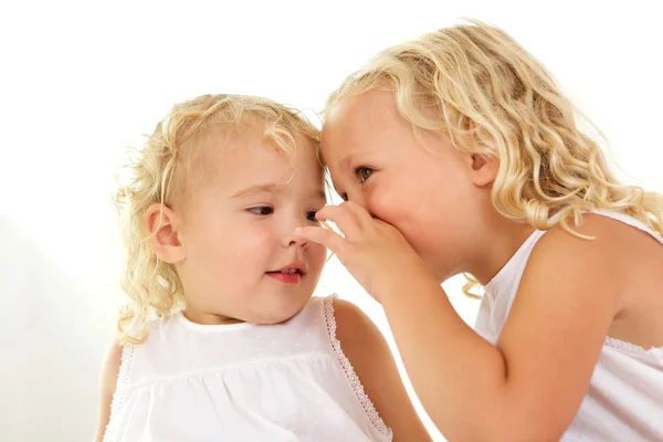 Little girl whispering to her sister Stock Photo