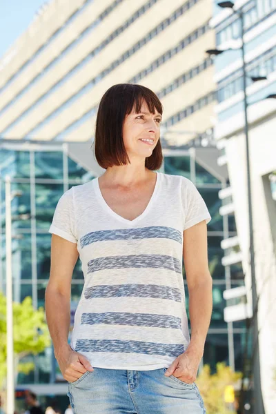 Woman in striped t-shirt — Stock Photo, Image