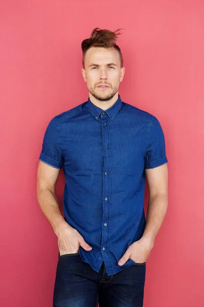 Model with blue shirt — Stock Photo, Image
