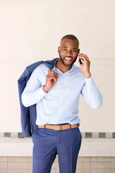 Businessman with jacket talking — Stock Photo, Image