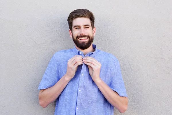 Man buttoning top button — Stock Photo, Image