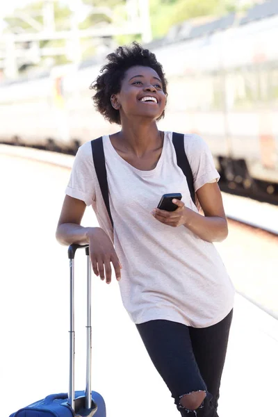 Young black female with bag — Stock Photo, Image