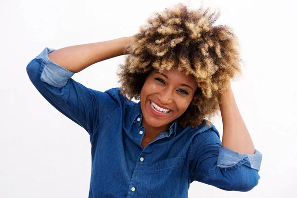 Veselá africká americká žena — Stock fotografie