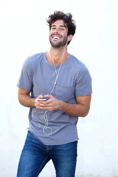 Happy man holding mobile phone — Stock Photo, Image