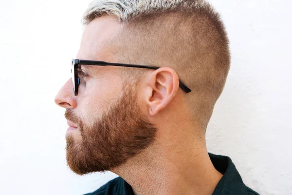 Close Side Head Man Glasses Isolated White Background — Stock Photo, Image