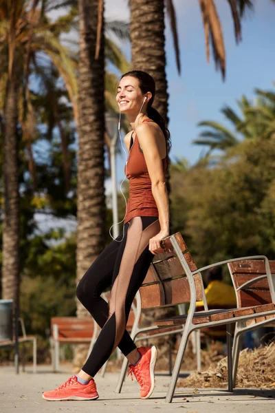 Full Length Portrait Beautiful Young Woman Standing Outdoors Resting Workout — Stock Photo, Image