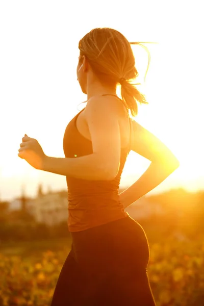 Side Portrait Female Runner Sunset — Stock Photo, Image