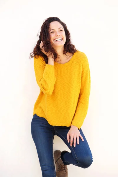 Portrait Happy Young Woman Laughing White Background — Stock Photo, Image