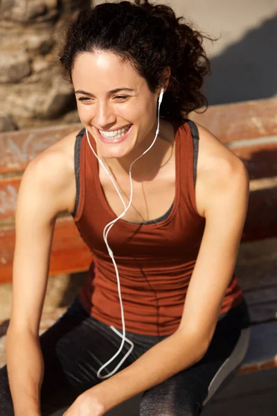 Portrait Happy Young Woman Resting Workout — Stock Photo, Image