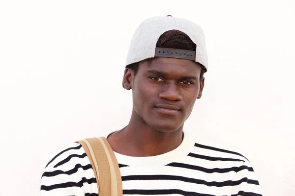 Close Portrait Cool Young African Male Student Cap White Background — Stock Photo, Image