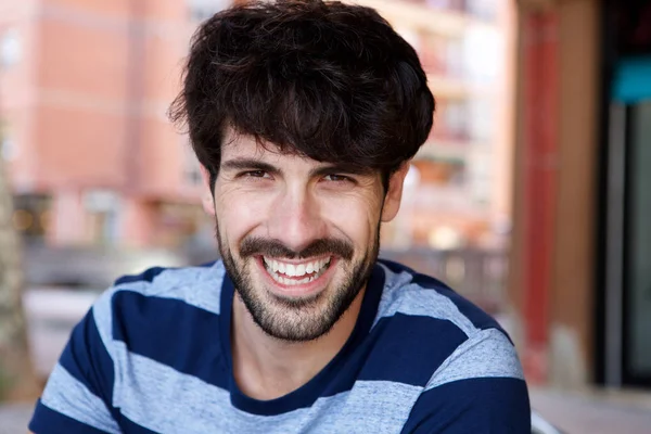 Close Portrait Handsome Young Man Beard Laughing — Stock Photo, Image