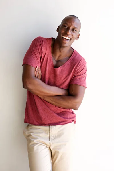 Portrait Cheerful African American Man Laughing White Background — Stock Photo, Image