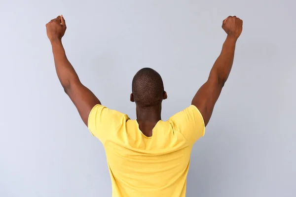 Portrait Cheerful Black Man Arms Raised — Stock Photo, Image