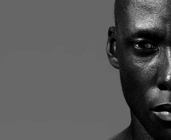 Half Face Portrait Handsome African American Man Staring — Stock Photo, Image