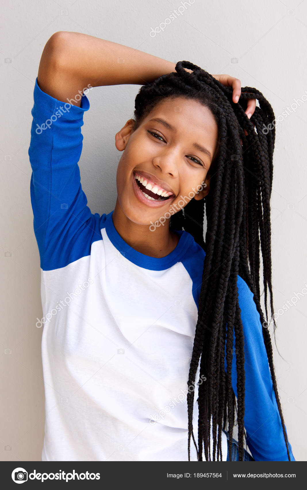 Pictures Black Girl Braiding Hair Portrait Cheerful Black Girl