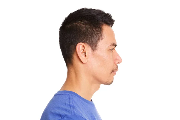 Nahaufnahme Profil Porträt Älterer Asiatischer Mann Gesicht Vor Weißem Hintergrund — Stockfoto